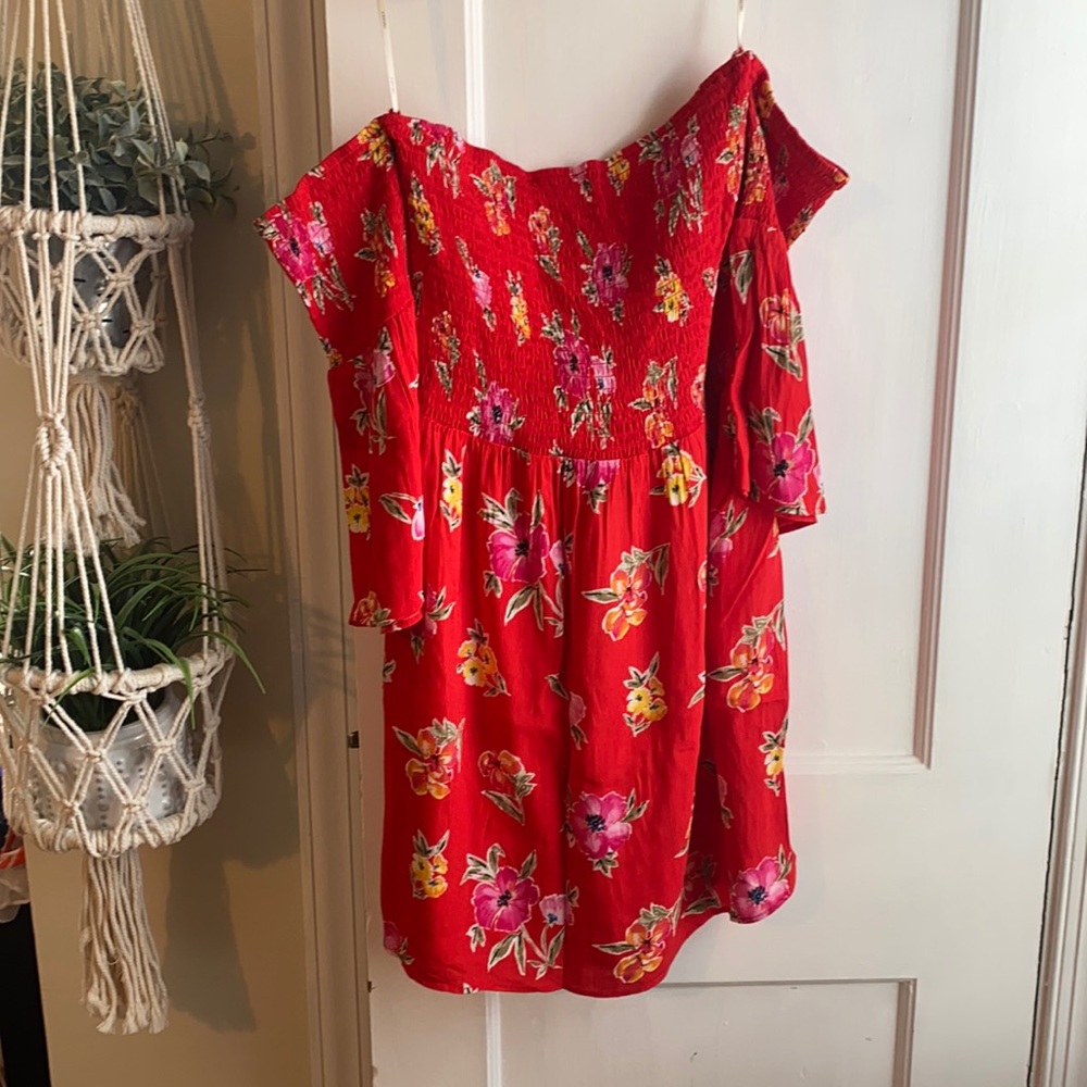 forever 21 Red Floral Off the Shoulder Dress